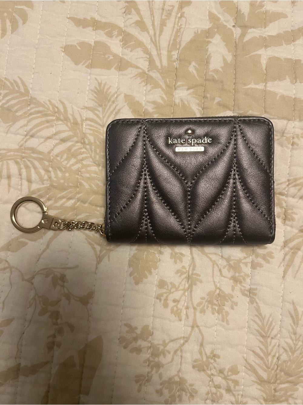kate spade Quilted Metallic Charcoal Card Holder with Key Ring